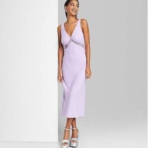 Wild Fable Lavender Purple Midi Dress‎ Lace Trim V-Neck Sleeveless Casual - XL